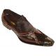 Fiesso Brown/Orange Trimming With Marbleized Pony Hair Pointed Toe Metal Tip Leather Shoes FI6351